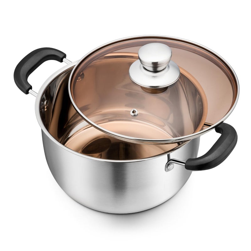 P&P CHEF 3 Qt Stockpot with Lid, Stainless Steel Cooking Stock Pot for Soup, Heat-Proof Double Handles with Visible Lid, Dishwasher Safe & Healthy, 1-Ply Metal - Image 1